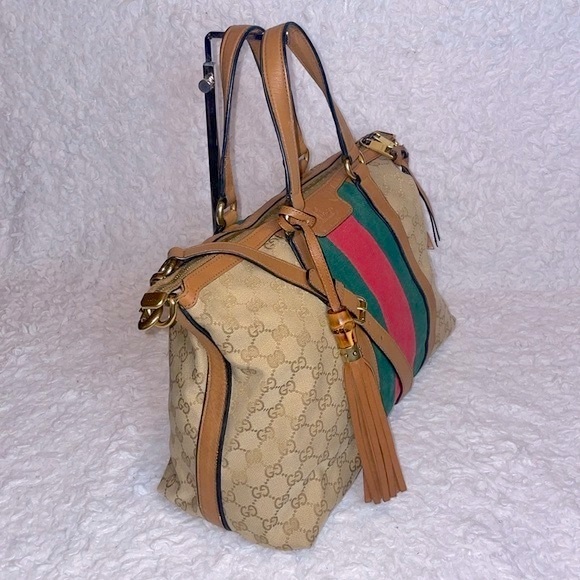 Gucci Rania Monogram GG Web Convertible Satchel Tote Crossbody Bag in Khaki - Picture 6 of 17